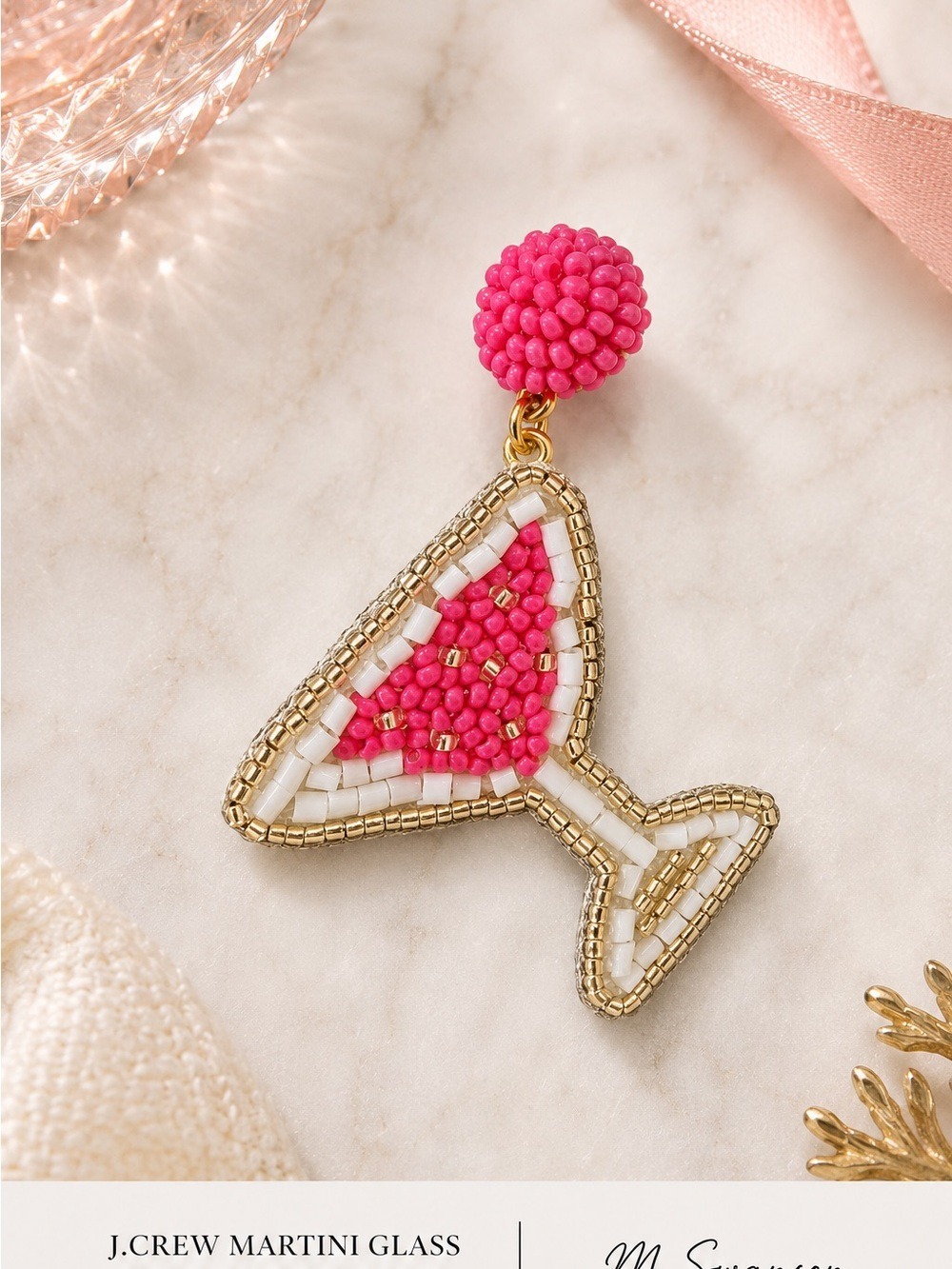 NEW J. Crew Martini Glass Beaded Statement Earrings Pink Gold NWOT - Picture 5 of 7
